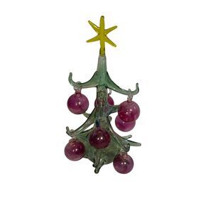 Green Parise Vetro Italy Christmas Tree 7 Ornaments Blown Glass Iridescent